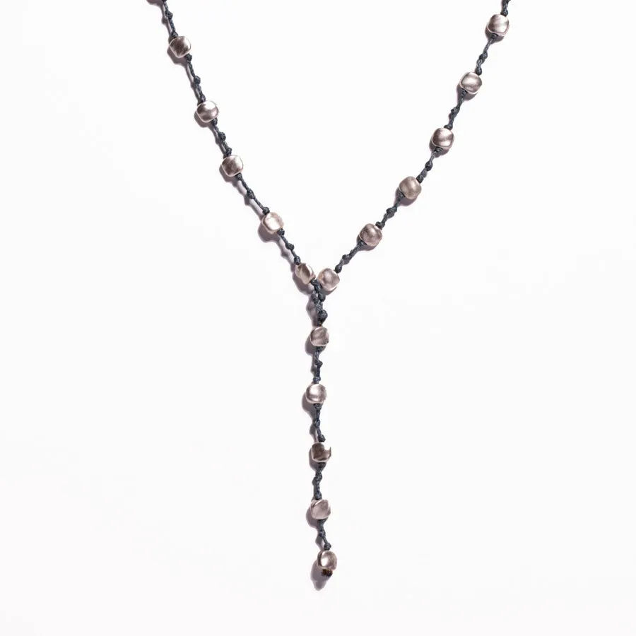Lariat Zinc/Silver Grey Leather Necklace