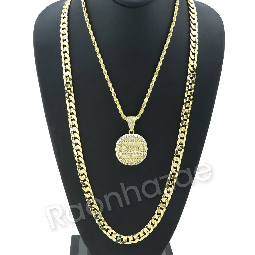 LAST SUPPER ROUND CHARM ROPE CHAIN DIAMOND CUT CUBAN CHAIN NECKLACE G67