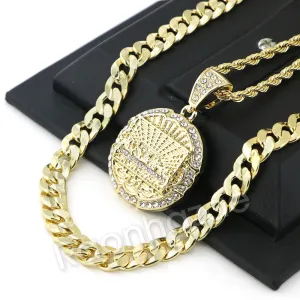 LAST SUPPER ROUND CHARM ROPE CHAIN DIAMOND CUT CUBAN CHAIN NECKLACE G67