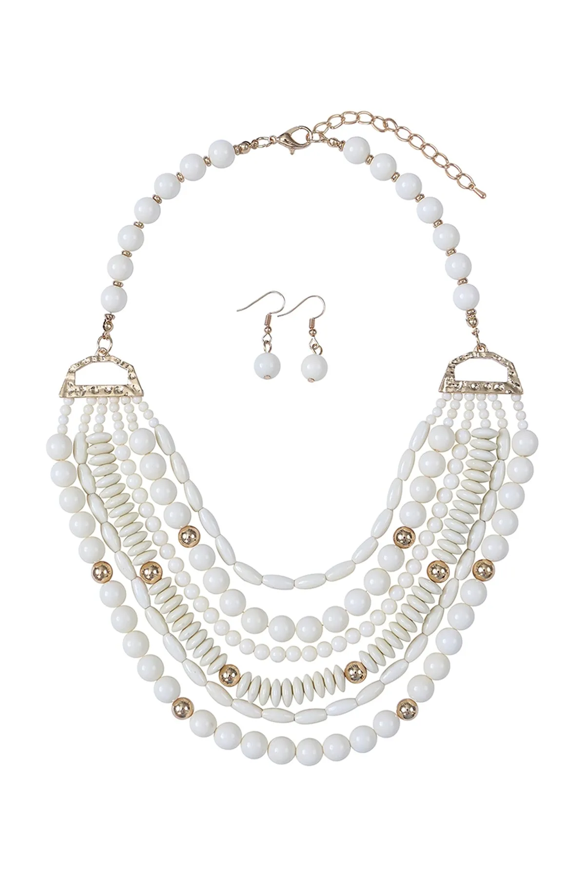 Layered Bib Bohemian Statement Necklace and Earrings Set Natural - Pack of 6