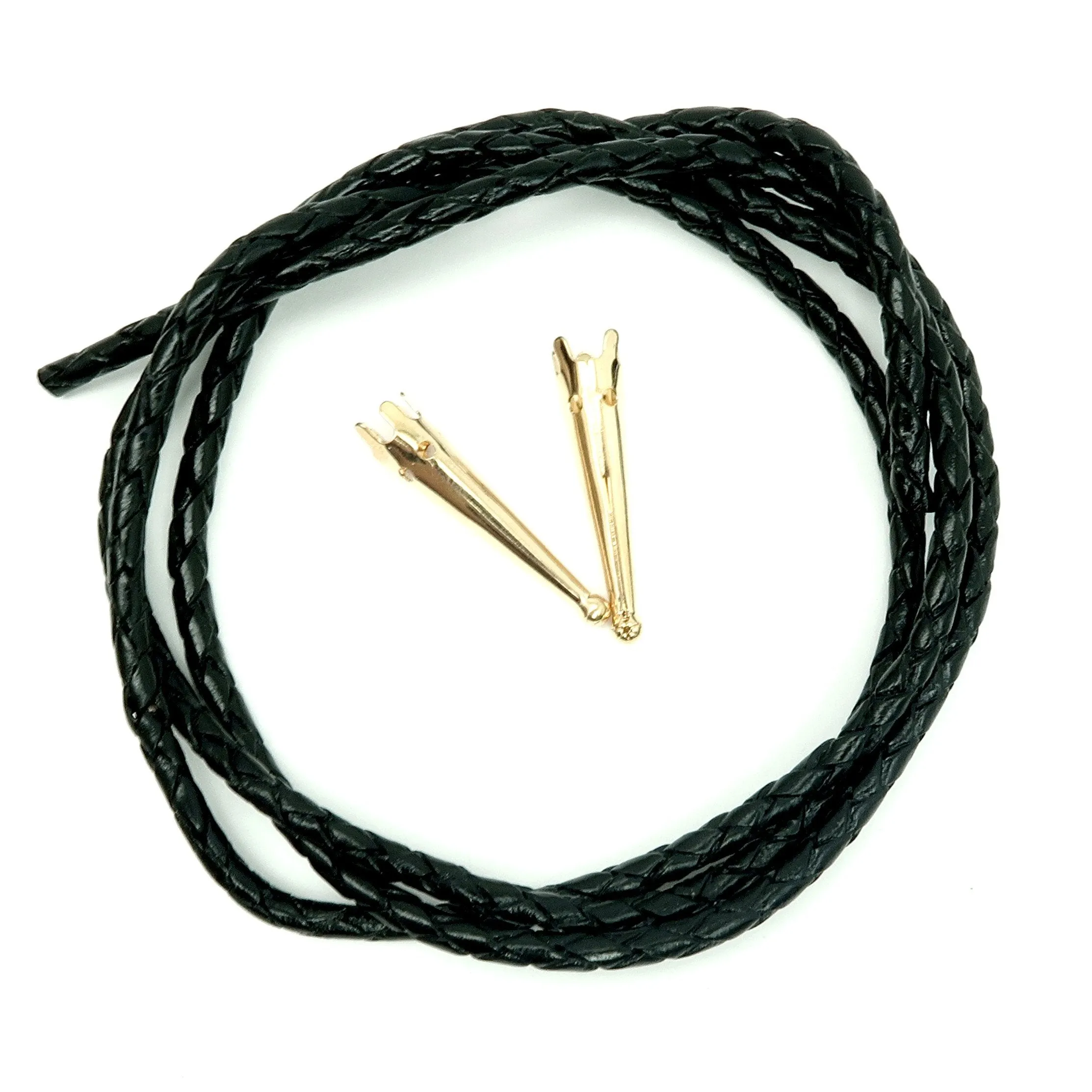 Leather Bolo Cord Necklace Black Braided Gold Tips