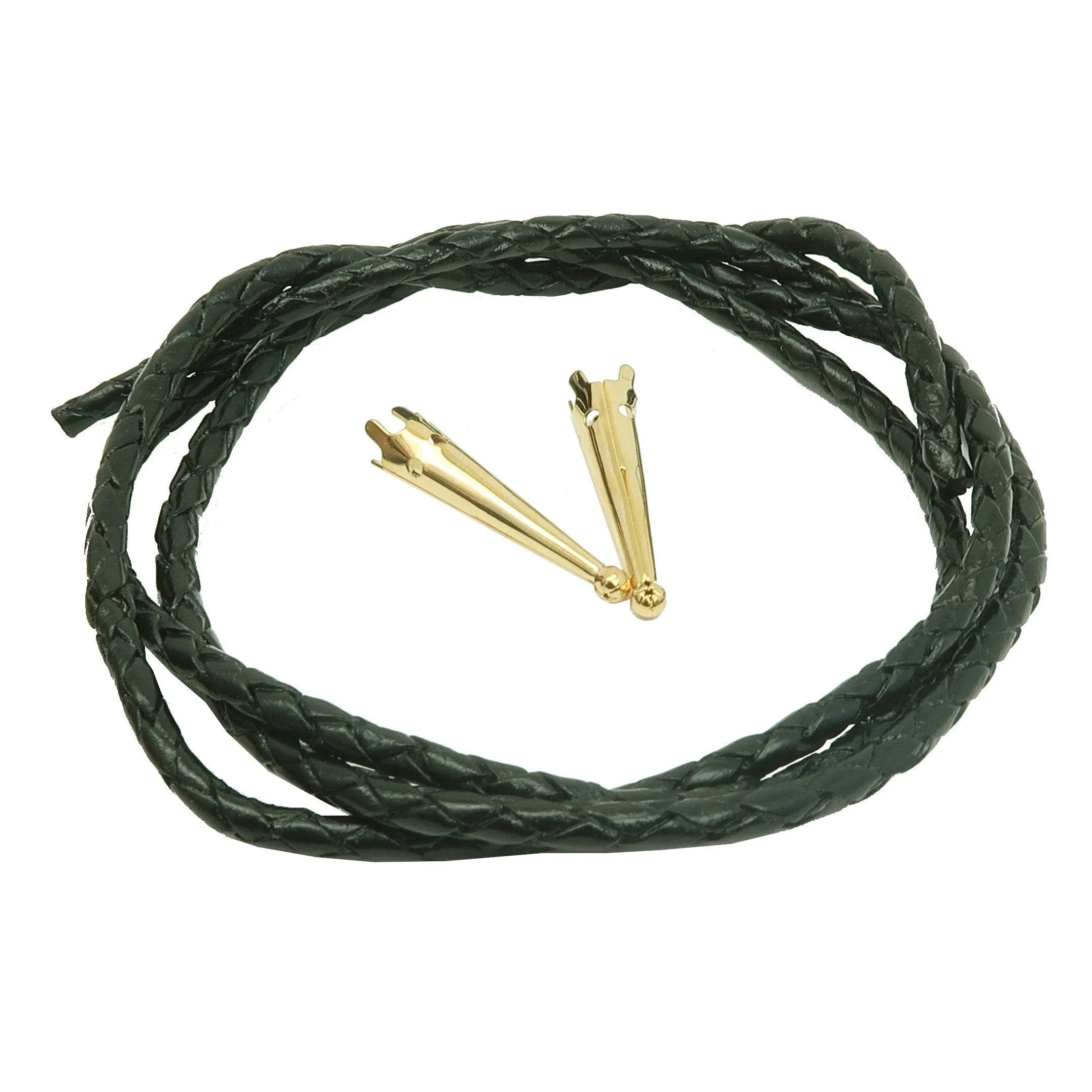 Leather Bolo Cord Necklace Black Braided Gold Tips