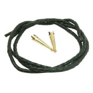 Leather Bolo Cord Necklace Black Braided Gold Tips