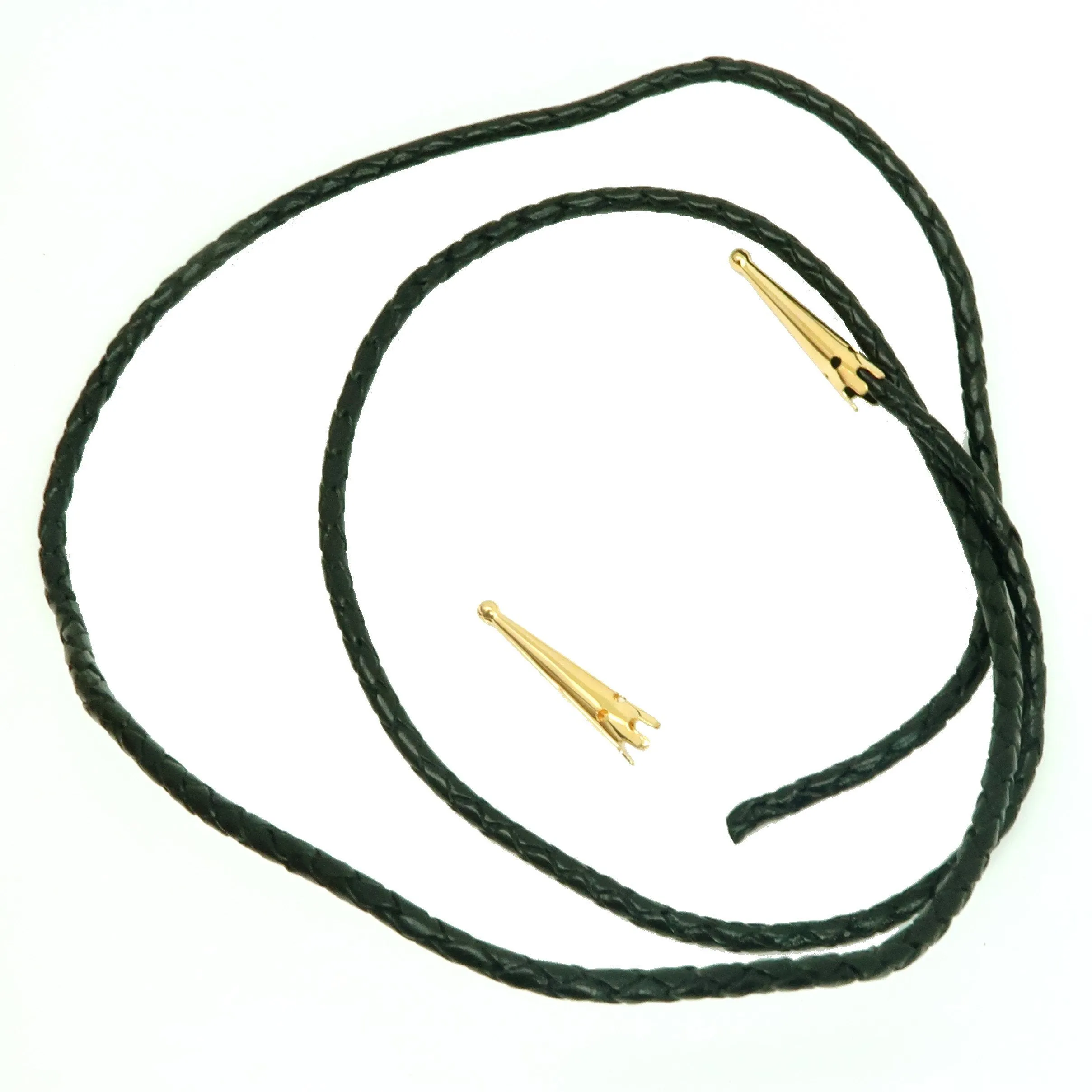 Leather Bolo Cord Necklace Black Braided Gold Tips