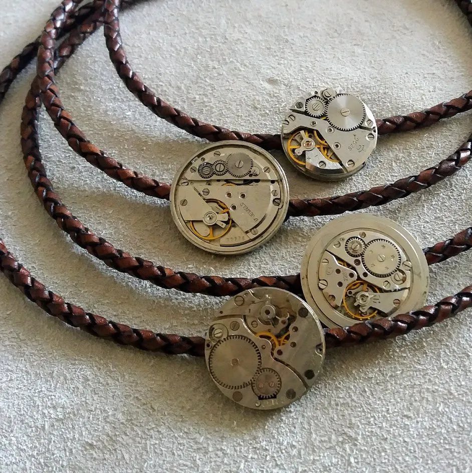 Leather Cord Timepiece Necklace Brown