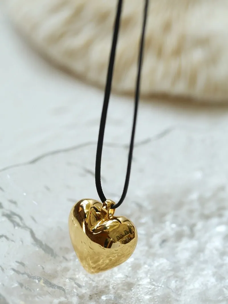 Leather Rope Love Heart Necklace
