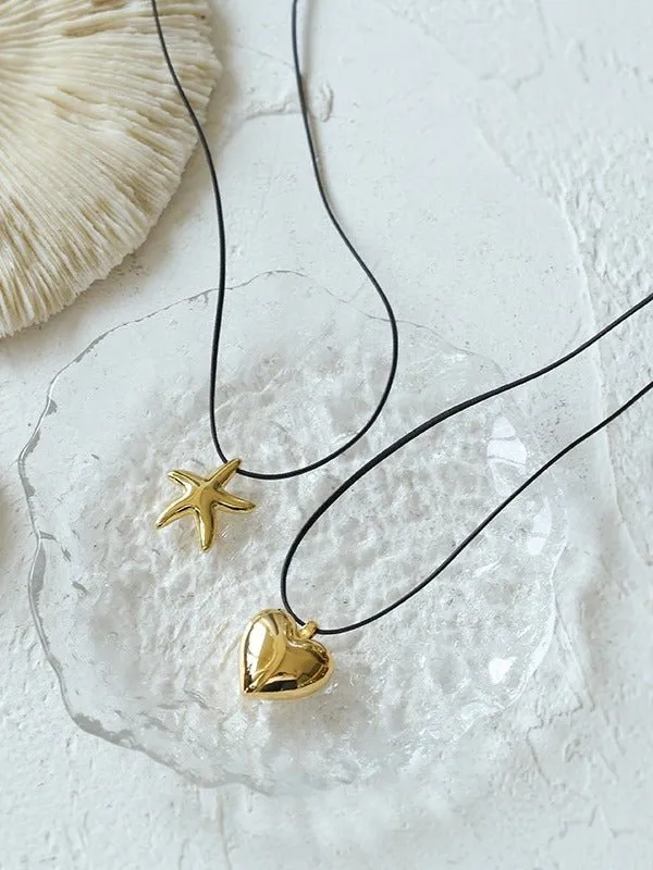 Leather Rope Love Heart Necklace