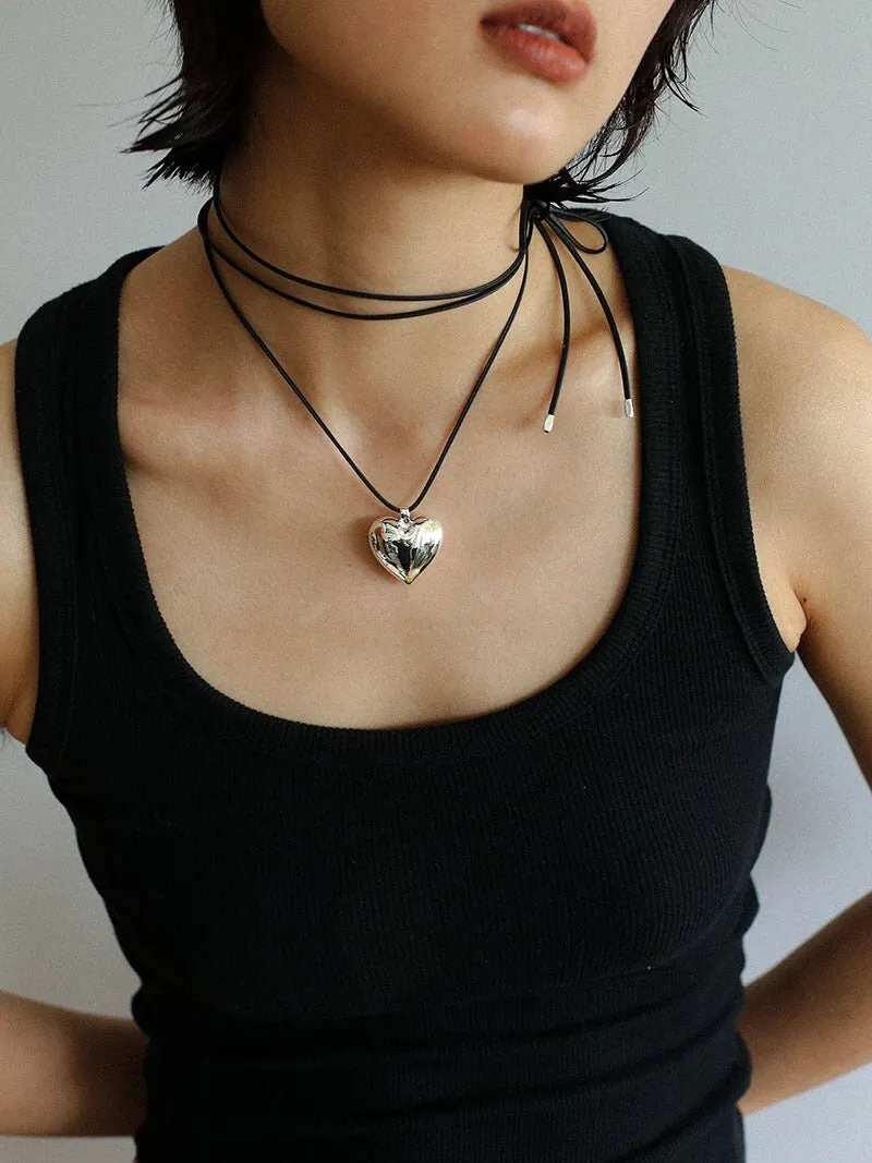 Leather Rope Love Heart Necklace