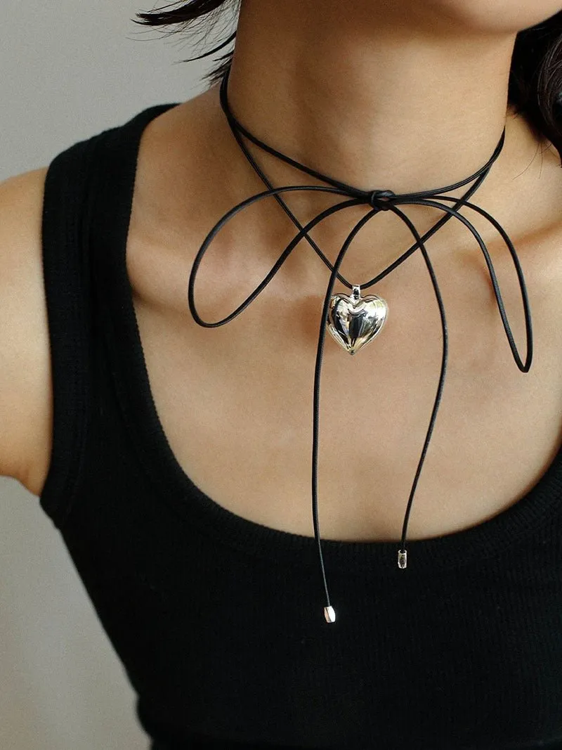 Leather Rope Love Heart Necklace