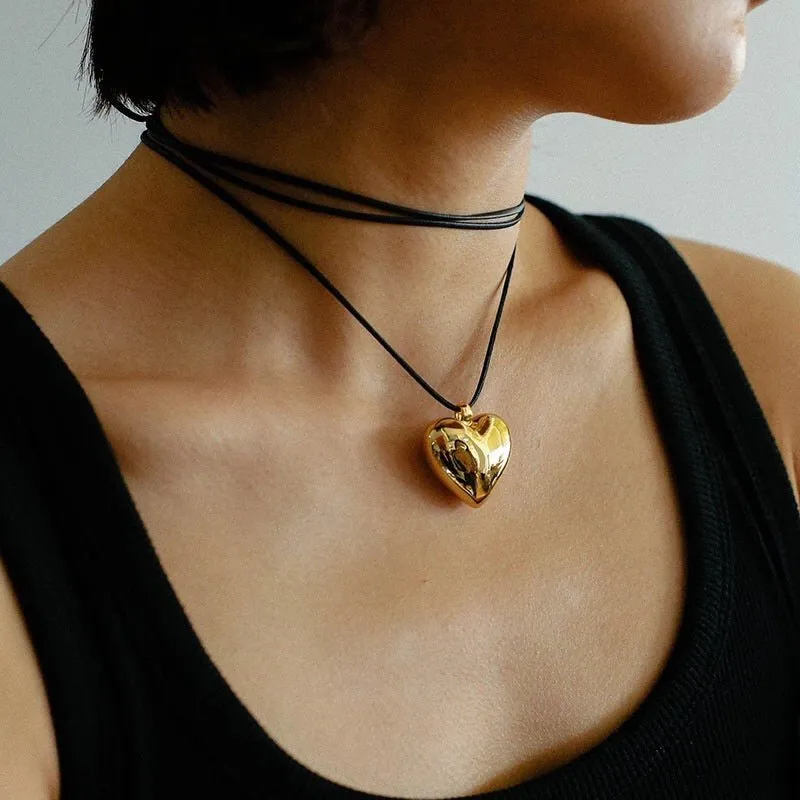 Leather Rope Love Heart Necklace