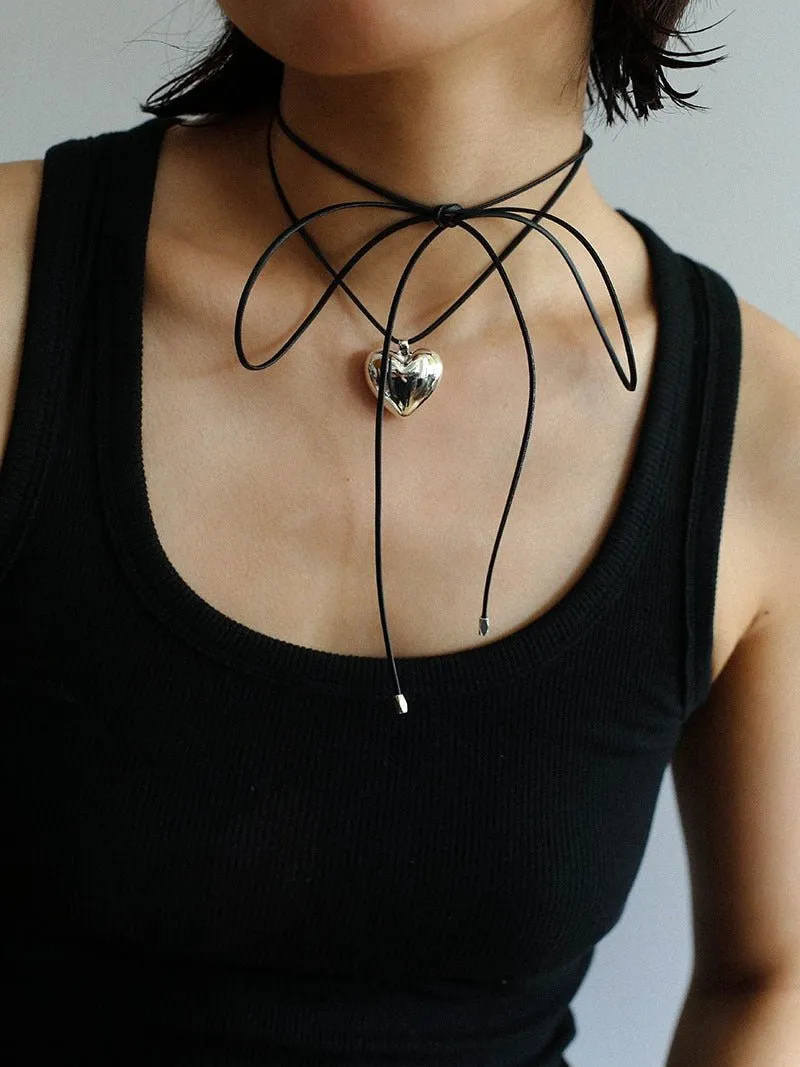 Leather Rope Love Heart Necklace