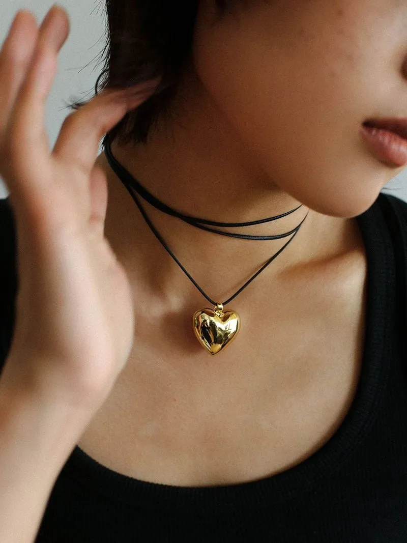 Leather Rope Love Heart Necklace