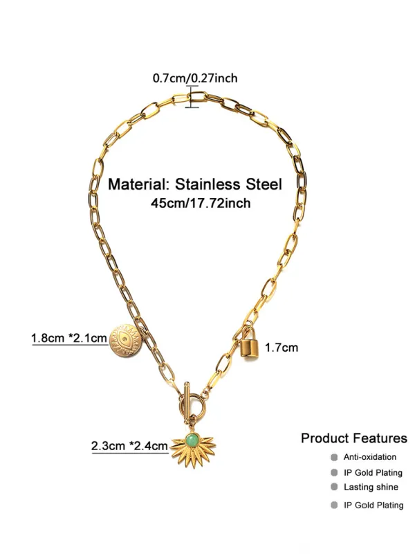 Leaves Devil's Eye Lock Pendant OT Buckle Collarbone Necklace