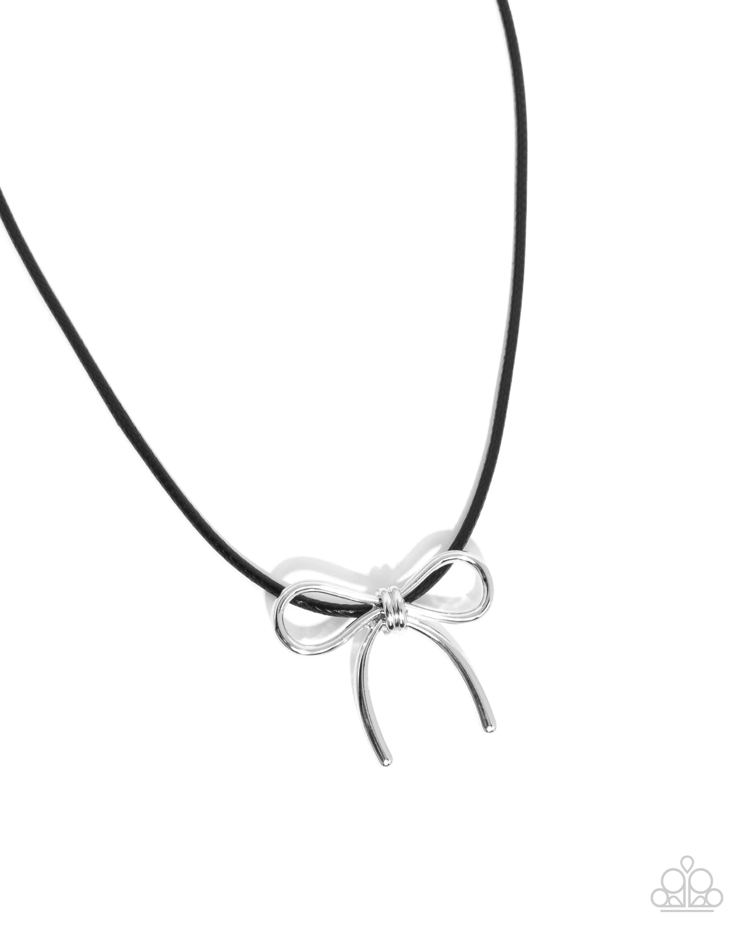 Leisurely Ladylike - Black - Cord Silver Bow Paparazzi Short Necklace