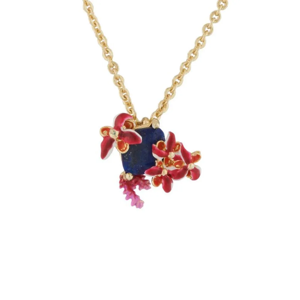 Les Nereides,Exotic Flowers, Coral Branch And Lapis Lazuli Stone Long Necklace,One Size