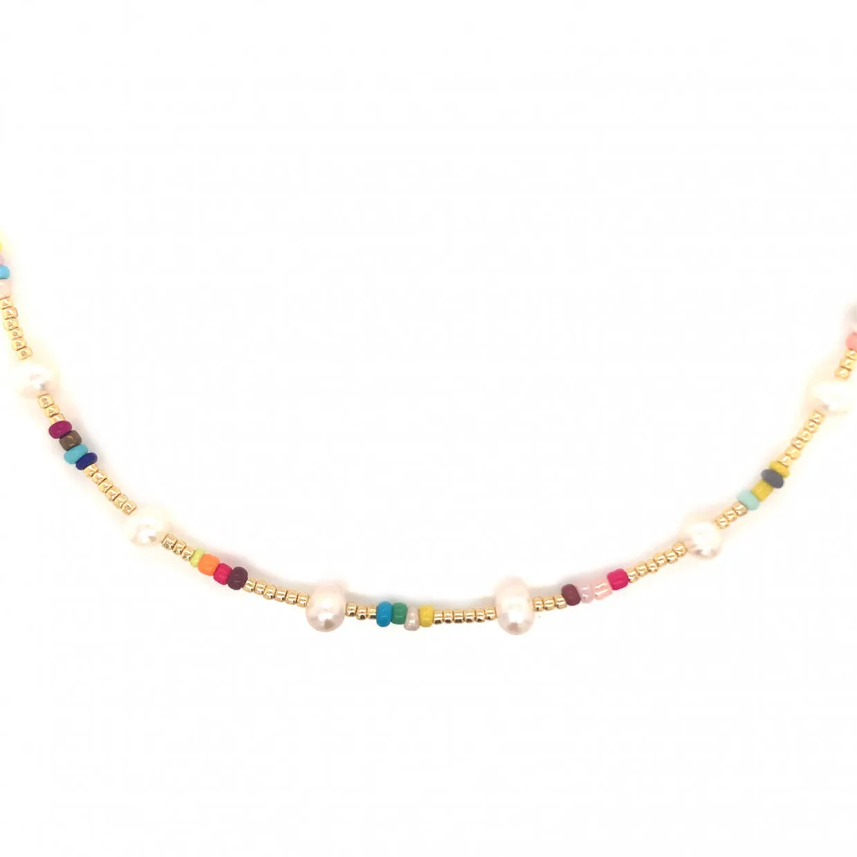 Lia Gold X Pearl Beaded Necklace