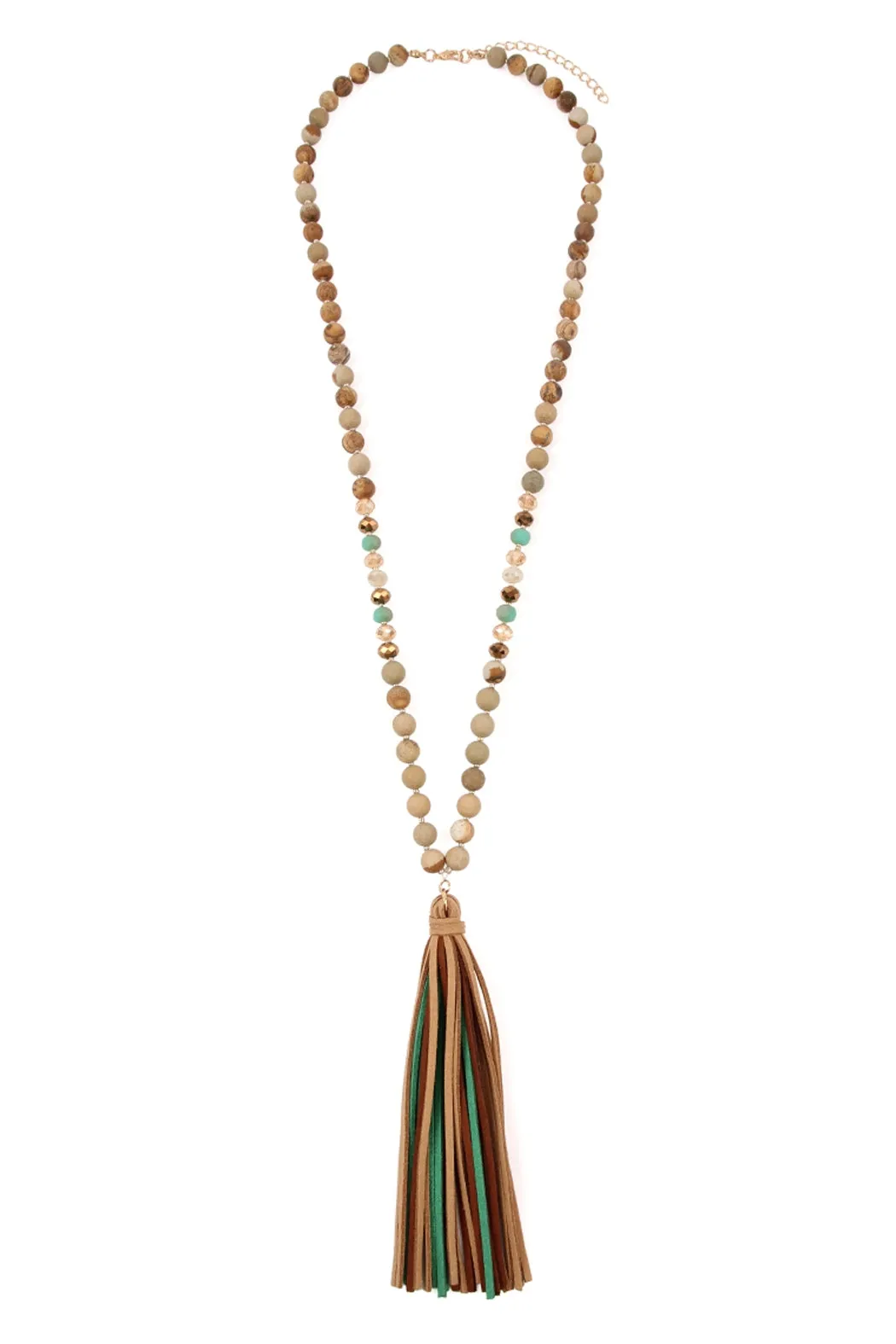 Light Brown Colorful Natural Stone and Glass Beads with Tassel Necklace - Pack of 6