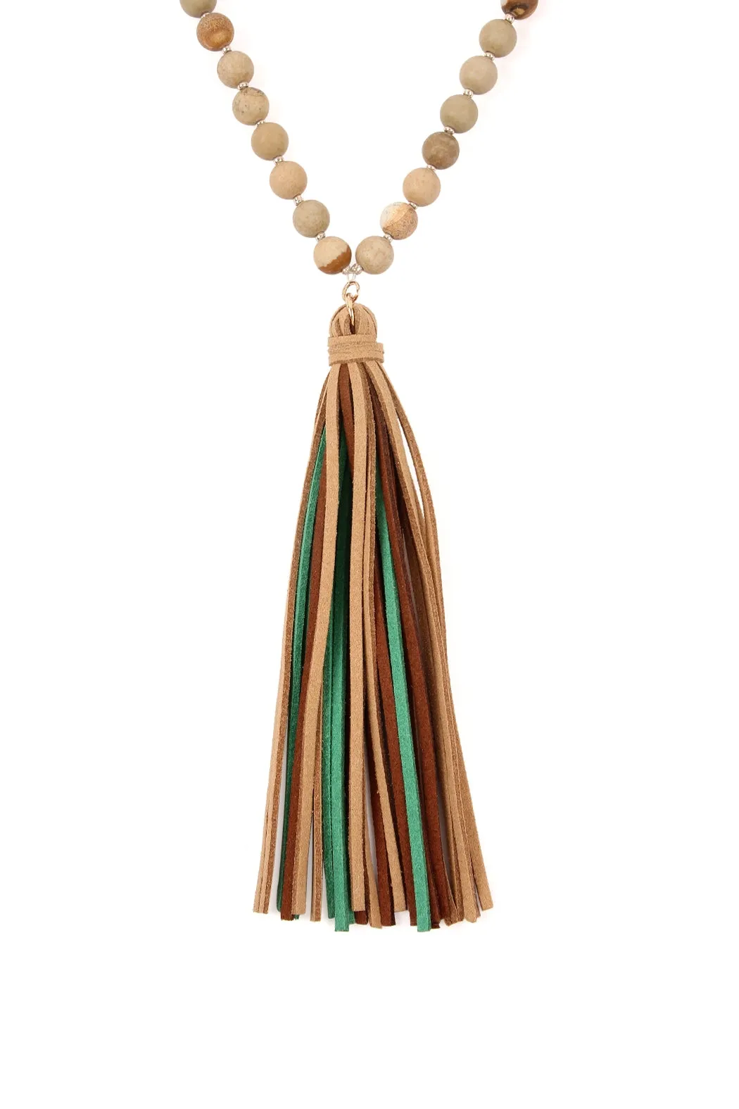 Light Brown Colorful Natural Stone and Glass Beads with Tassel Necklace - Pack of 6