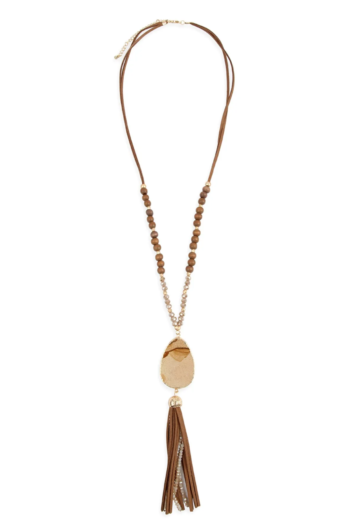 Light Brown Natural Stone with Tassel Pendant Necklace - Pack of 6