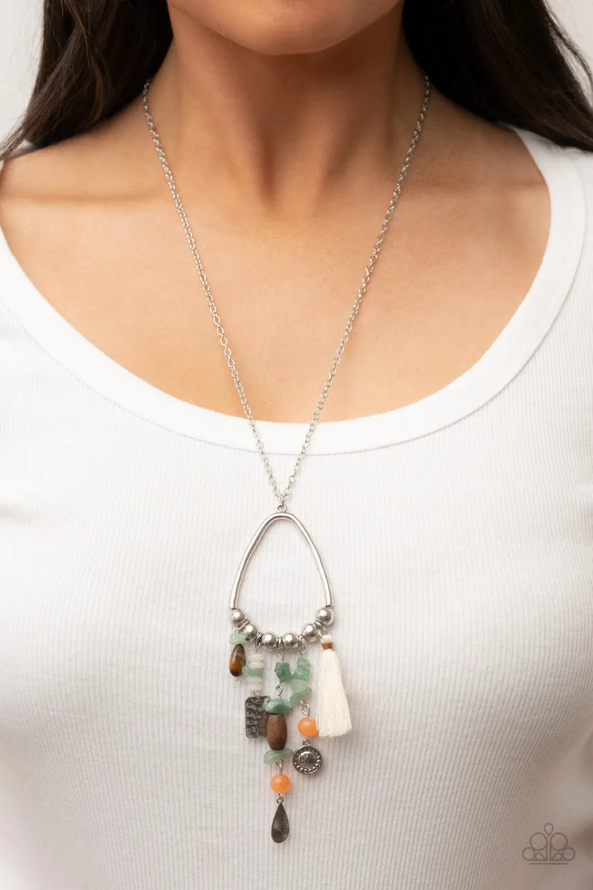 Listen to Your Soul Green Charm Natural Stone Tassel Paparazzi Necklace