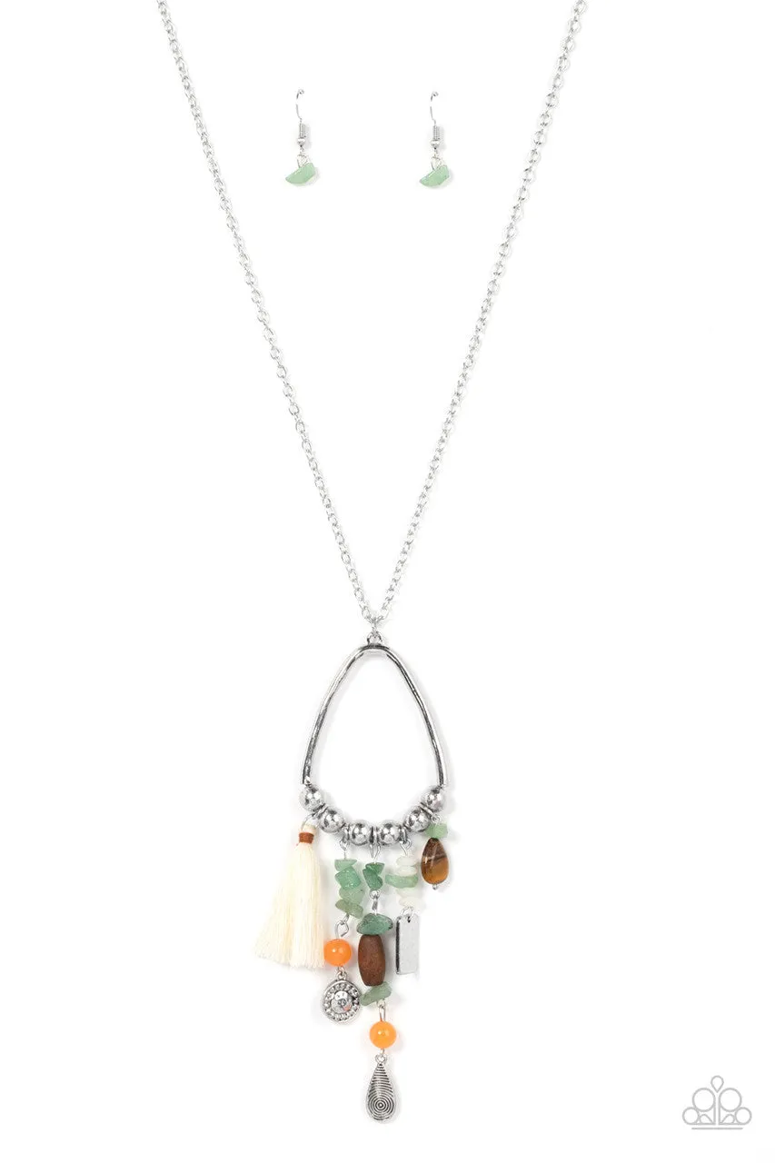 Listen to Your Soul Green Charm Natural Stone Tassel Paparazzi Necklace