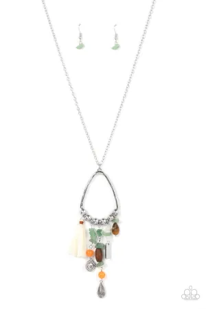 Listen to Your Soul Green Charm Natural Stone Tassel Paparazzi Necklace