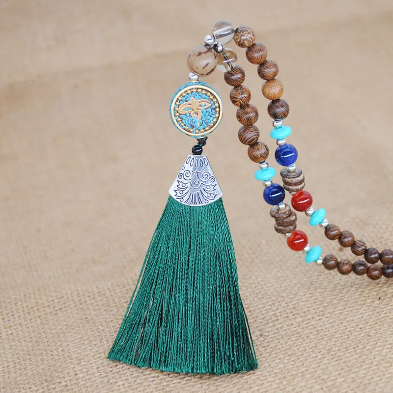 Literary Fringed Necklace Original Beaded Sweater Chain Linen Cotton Accessories