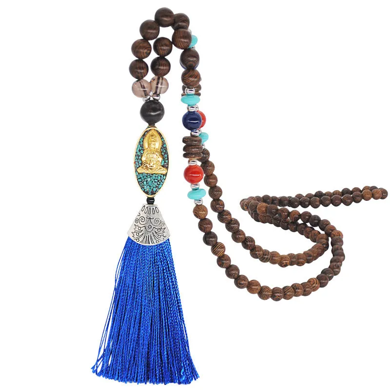 Literary Fringed Necklace Original Beaded Sweater Chain Linen Cotton Accessories