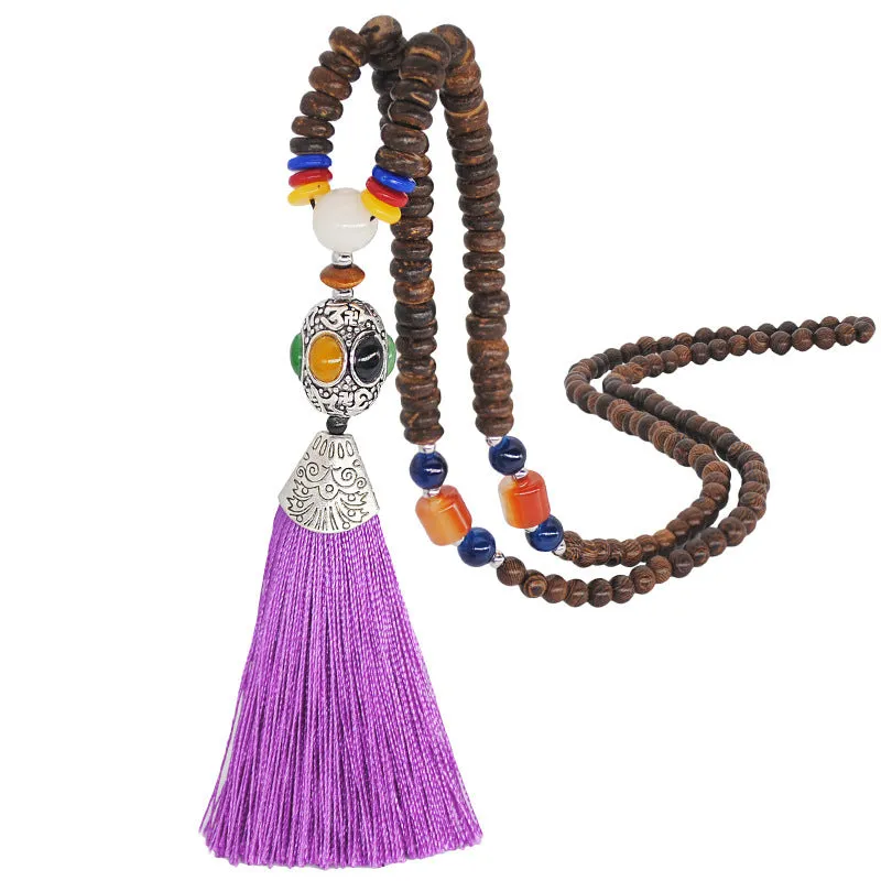 Literary Fringed Necklace Original Beaded Sweater Chain Linen Cotton Accessories