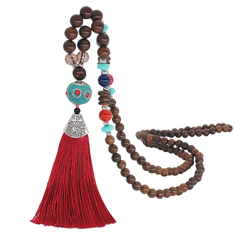 Literary Fringed Necklace Original Beaded Sweater Chain Linen Cotton Accessories