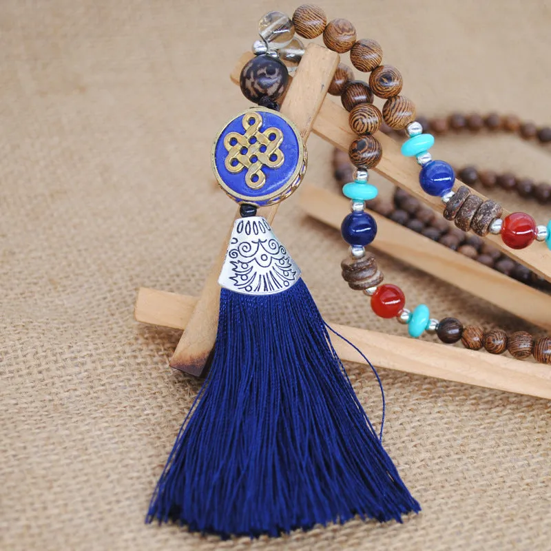 Literary Fringed Necklace Original Beaded Sweater Chain Linen Cotton Accessories