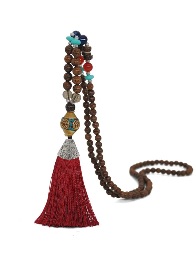 Literary Fringed Necklace Original Beaded Sweater Chain Linen Cotton Accessories