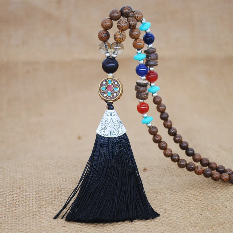 Literary Fringed Necklace Original Beaded Sweater Chain Linen Cotton Accessories