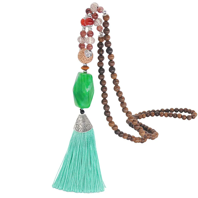 Literary Fringed Necklace Original Beaded Sweater Chain Linen Cotton Accessories