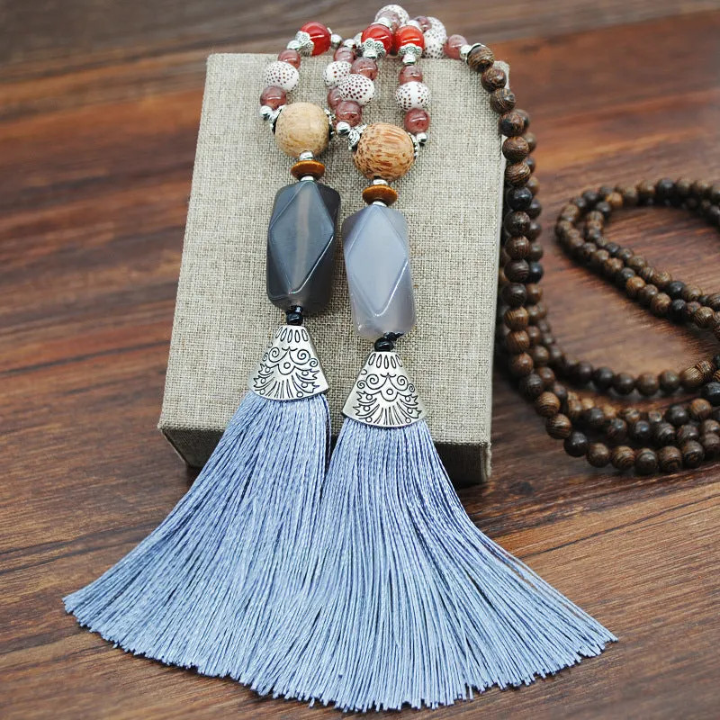 Literary Fringed Necklace Original Beaded Sweater Chain Linen Cotton Accessories