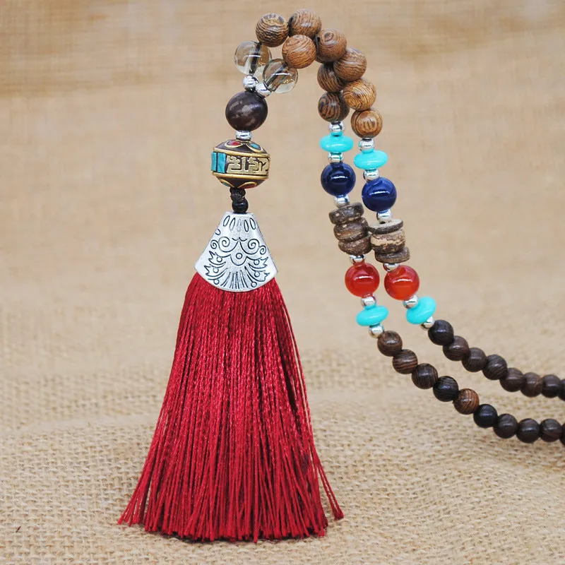 Literary Fringed Necklace Original Beaded Sweater Chain Linen Cotton Accessories