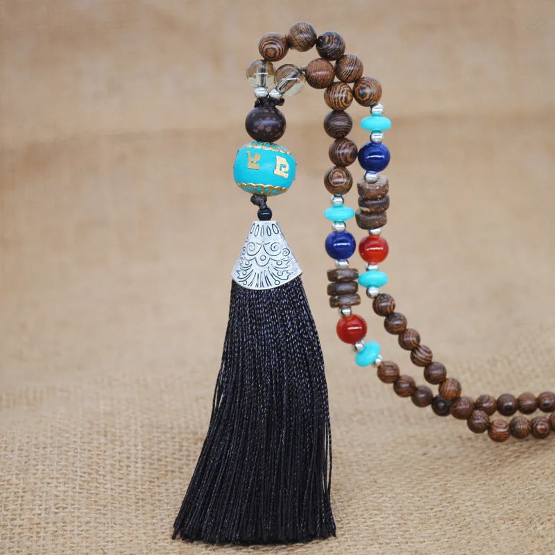 Literary Fringed Necklace Original Beaded Sweater Chain Linen Cotton Accessories