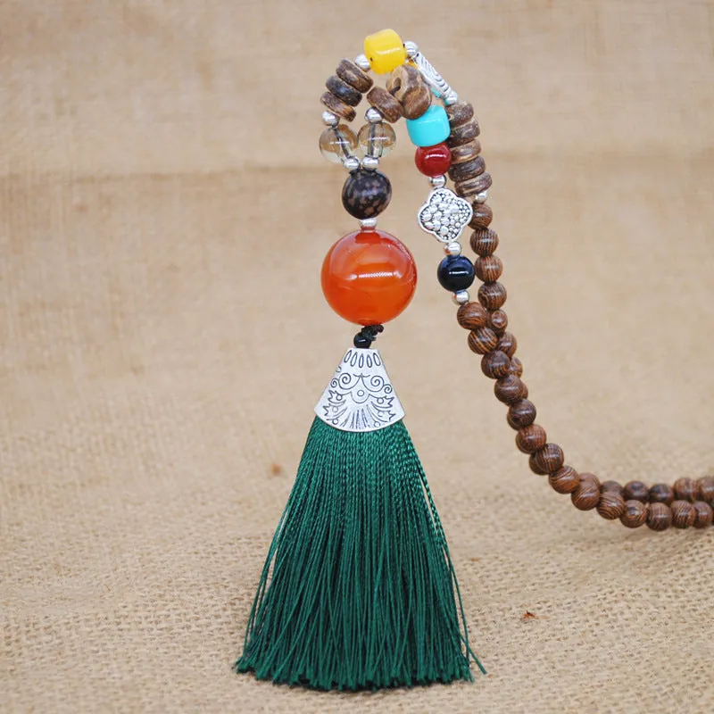 Literary Fringed Necklace Original Beaded Sweater Chain Linen Cotton Accessories