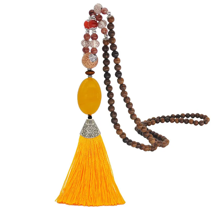 Literary Fringed Necklace Original Beaded Sweater Chain Linen Cotton Accessories