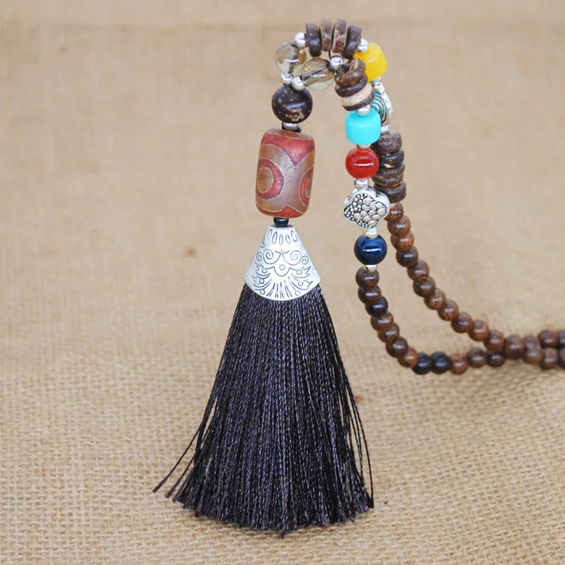 Literary Fringed Necklace Original Beaded Sweater Chain Linen Cotton Accessories