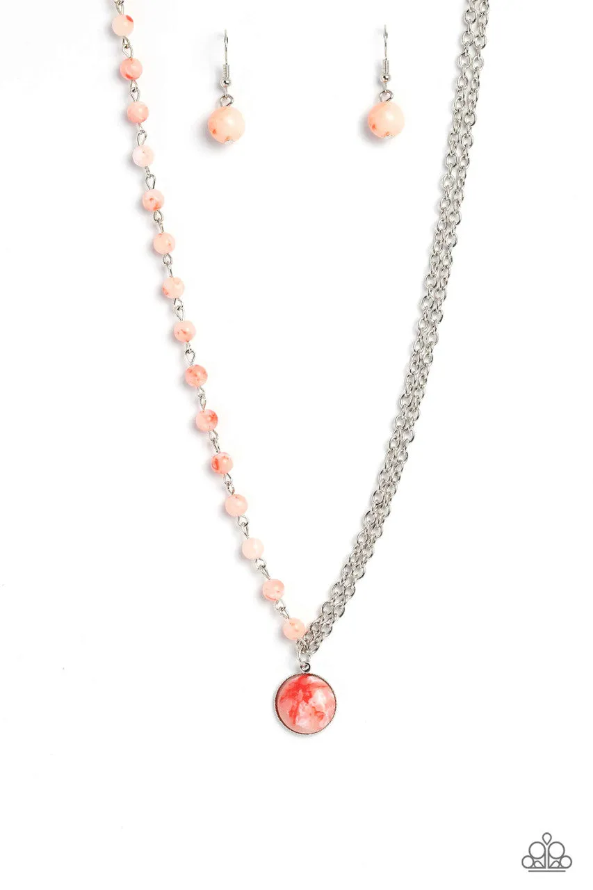 Local Legend - Orange - Speckled Coral Stone Bead Paparazzi Short Necklace