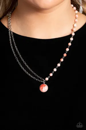 Local Legend - Orange - Speckled Coral Stone Bead Paparazzi Short Necklace