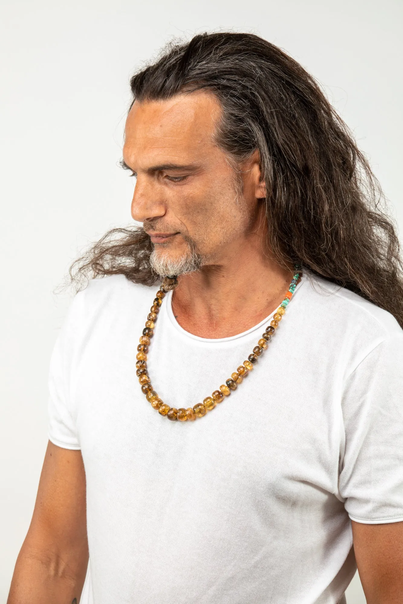Long Amber Mala necklace with Tassle