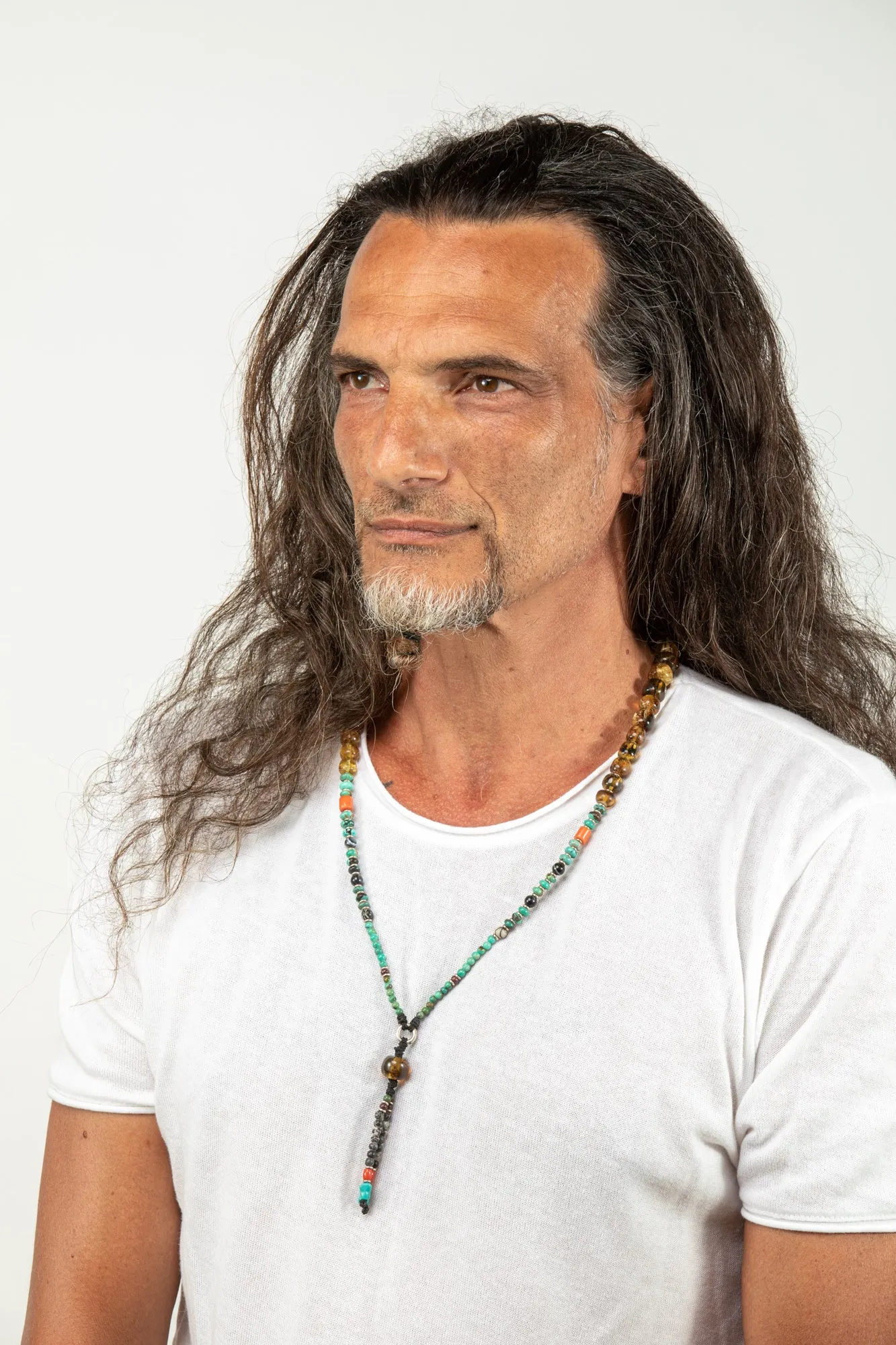Long Amber Mala necklace with Tassle