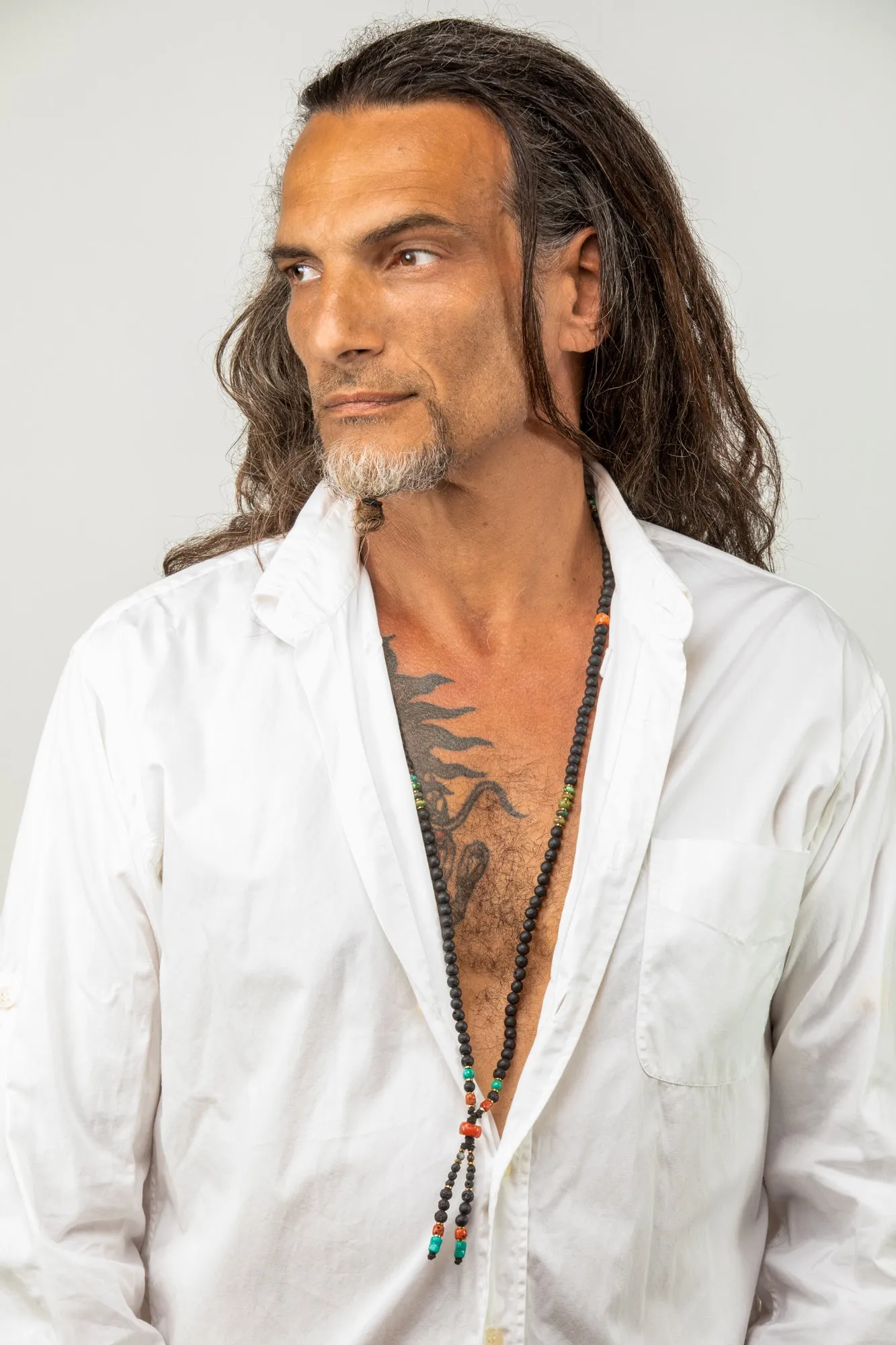 Long Lava Mala necklace with Tassle