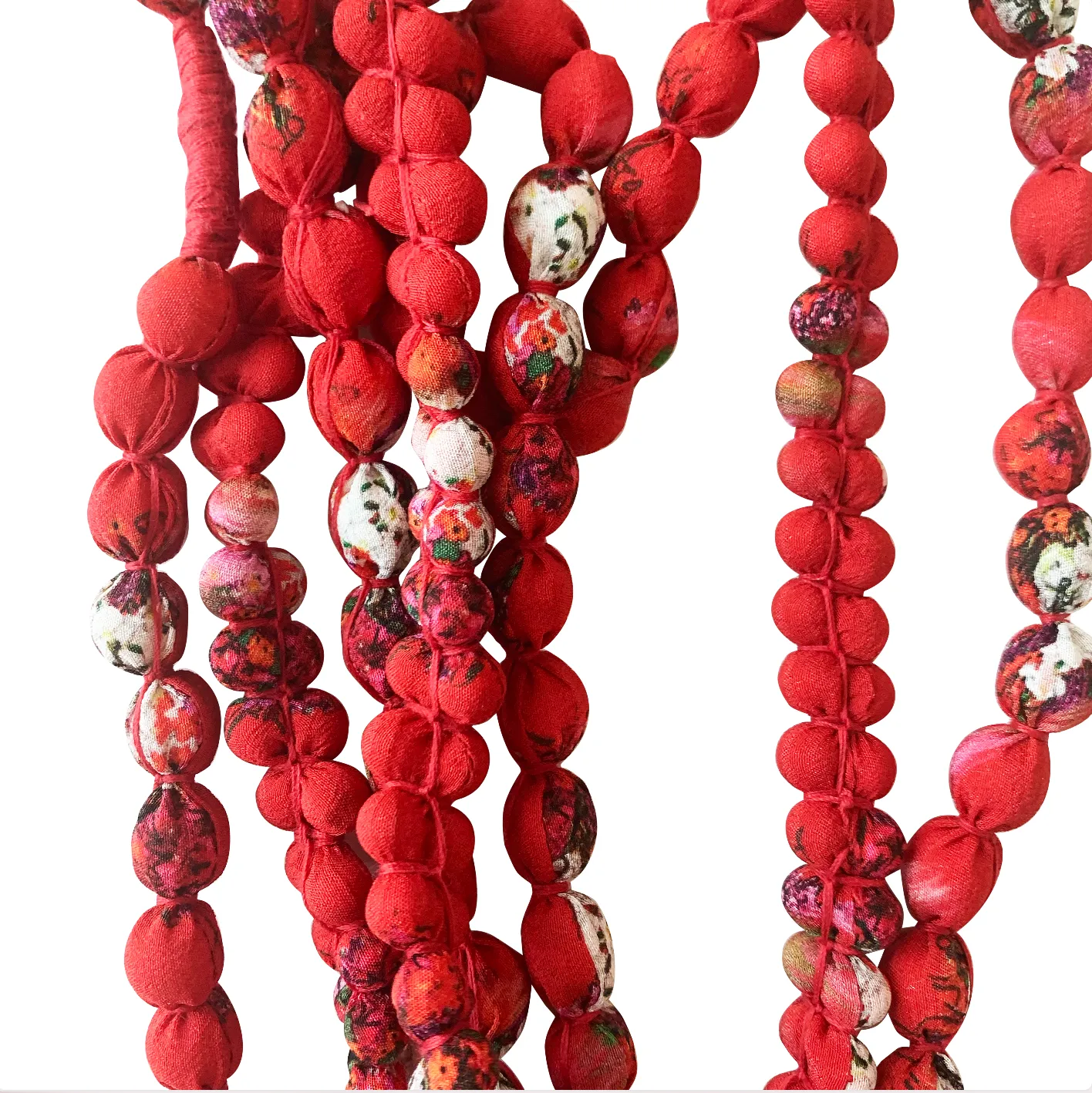Long Regenerated Necklace in Red Abstract Bouquet