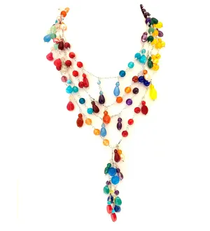 Longest Semiprecious Stone Sterling Silver Happy Statement Lariat 60" & 67"