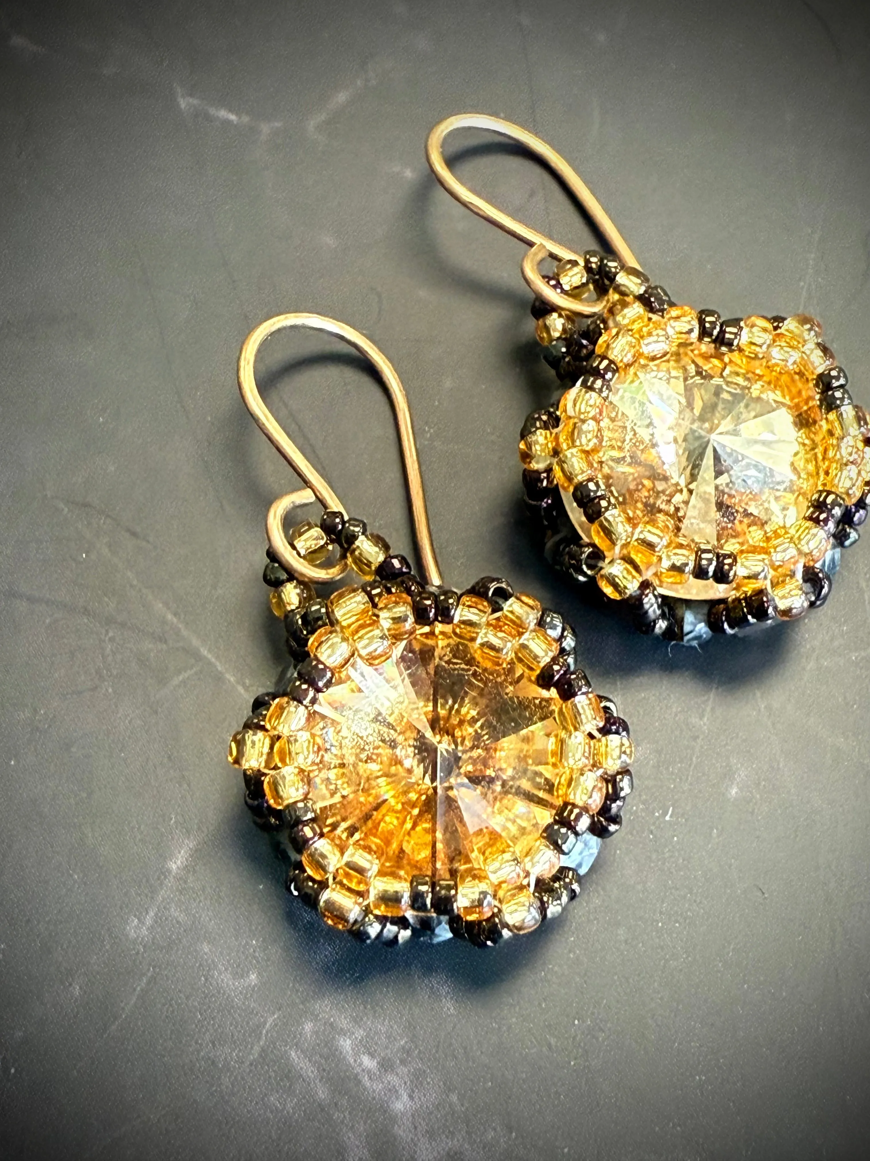 Lotus Flower Necklace | Handwoven Golden Crystal & Bronze