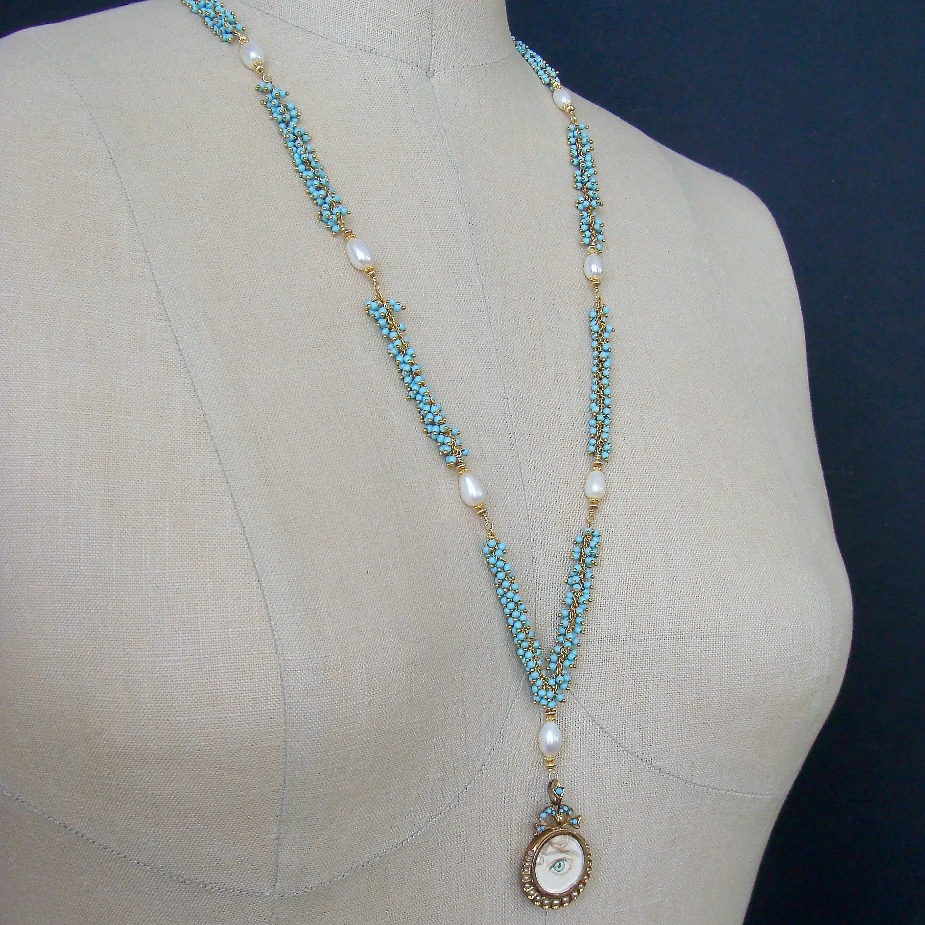 Lover’s Eye Locket Turquoise Pearls Necklace - Lilah Necklace