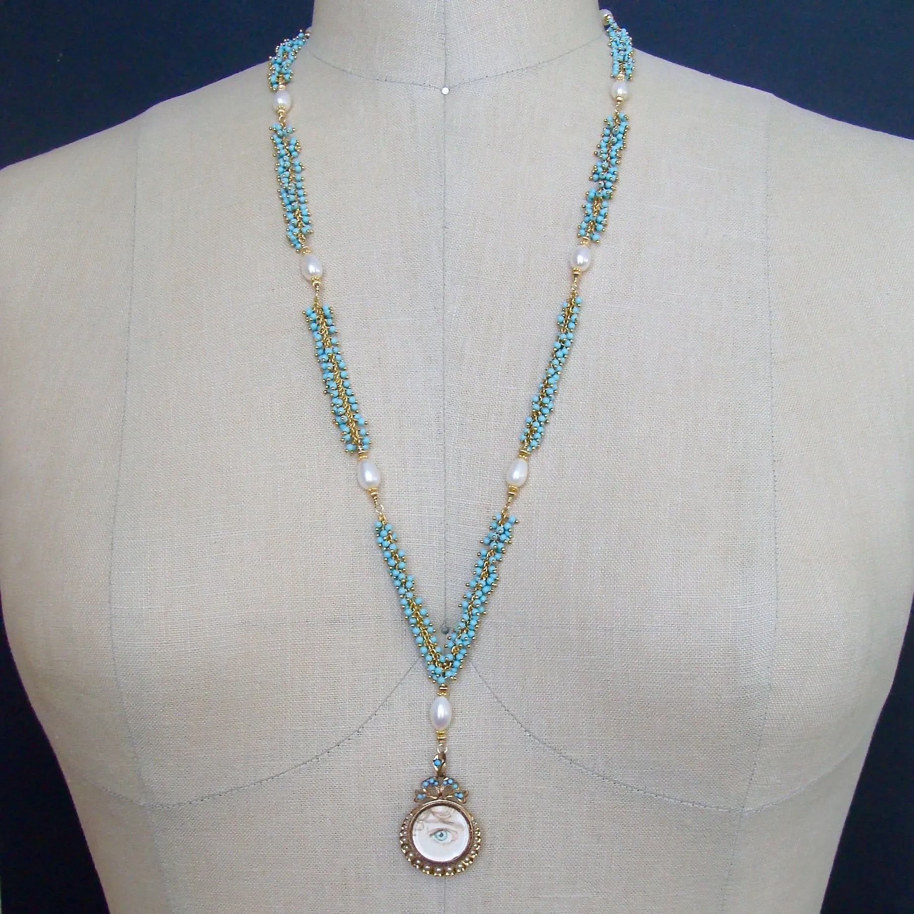 Lover’s Eye Locket Turquoise Pearls Necklace - Lilah Necklace